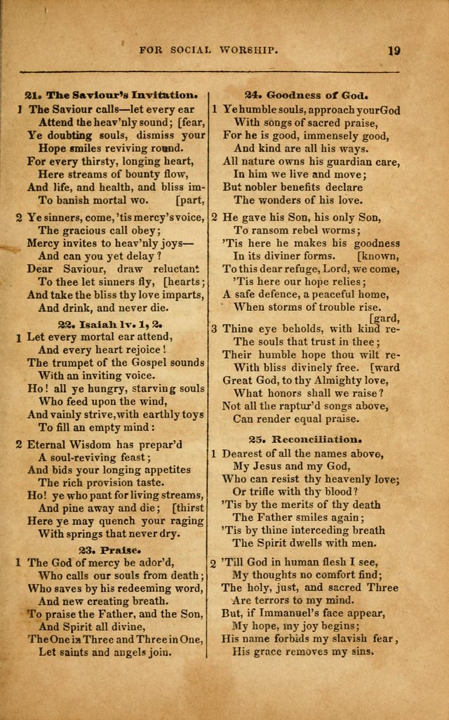 Spiritual Songs for Social Worship: adapted to the use of families and private circles in seasons of revival, to missionary meetings, to the monthly concert, and to other occasions... (3rd ed.) page 19