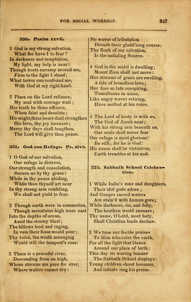 Spiritual Songs for Social Worship: adapted to the use of families and private circles in seasons of revival, to missionary meetings, to the monthly concert, and to other occasions... (3rd ed.) page 247