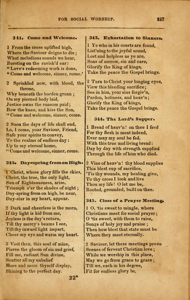 Spiritual Songs for Social Worship: adapted to the use of families and private circles in seasons of revival, to missionary meetings, to the monthly concert, and to other occasions... (3rd ed.) page 257