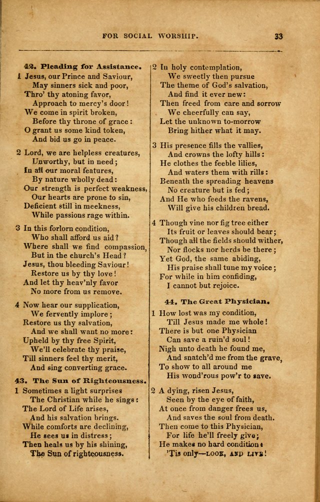 Spiritual Songs for Social Worship: adapted to the use of families and private circles in seasons of revival, to missionary meetings, to the monthly concert, and to other occasions... (3rd ed.) page 33