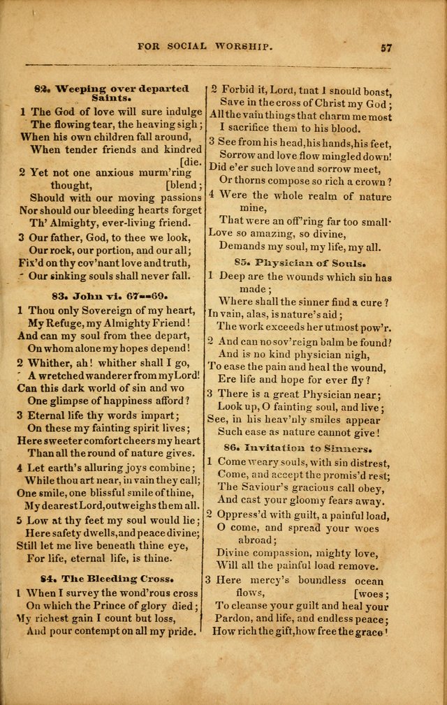 Spiritual Songs for Social Worship: adapted to the use of families and private circles in seasons of revival, to missionary meetings, to the monthly concert, and to other occasions... (3rd ed.) page 57