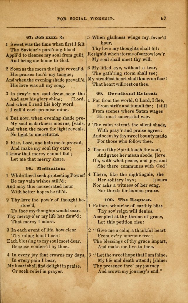 Spiritual Songs for Social Worship: adapted to the use of families and private circles in seasons of revival, to missionary meetings, to the monthly concert, and to other occasions... (3rd ed.) page 67