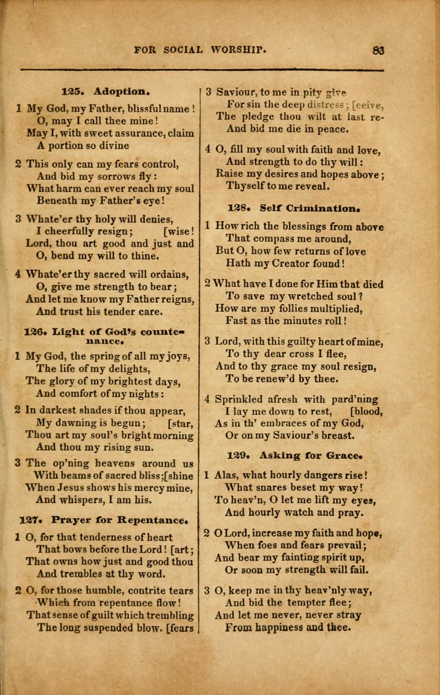 Spiritual Songs for Social Worship: adapted to the use of families and private circles in seasons of revival, to missionary meetings, to the monthly concert, and to other occasions... (3rd ed.) page 83
