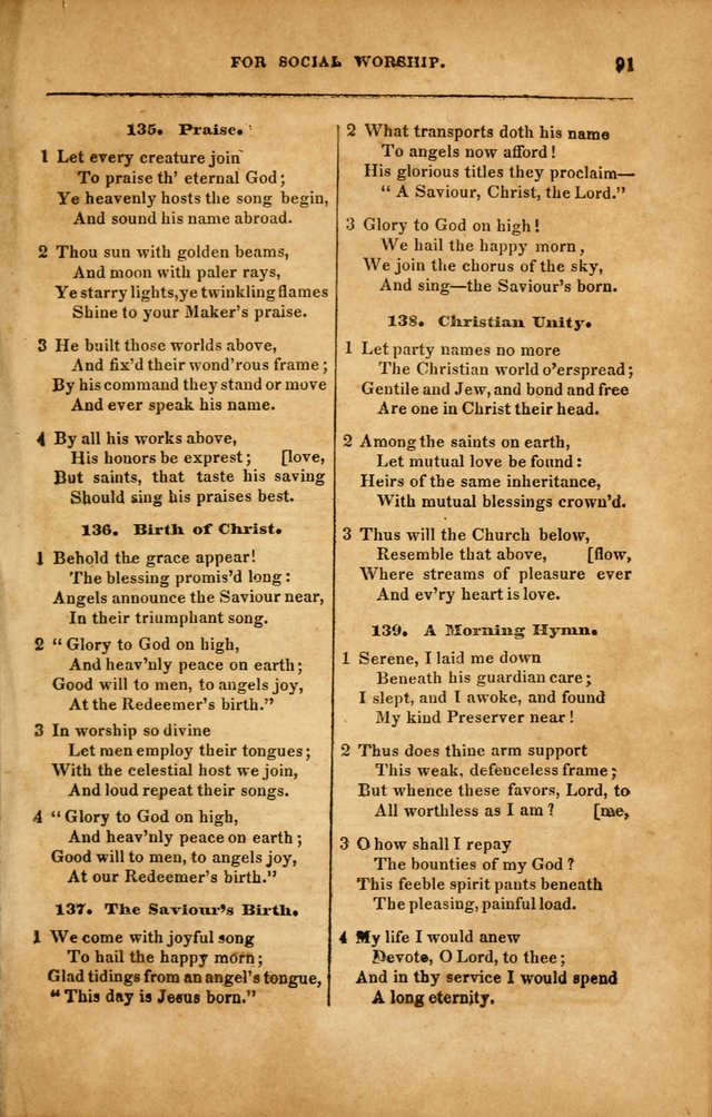 Spiritual Songs for Social Worship: adapted to the use of families and private circles in seasons of revival, to missionary meetings, to the monthly concert, and to other occasions... (3rd ed.) page 91