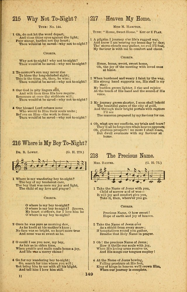 Songs of Salvation: as Used by Crossley and Hunter in Evangelistic Meetings: and adapted for the church, grove, school, choir and home page 149