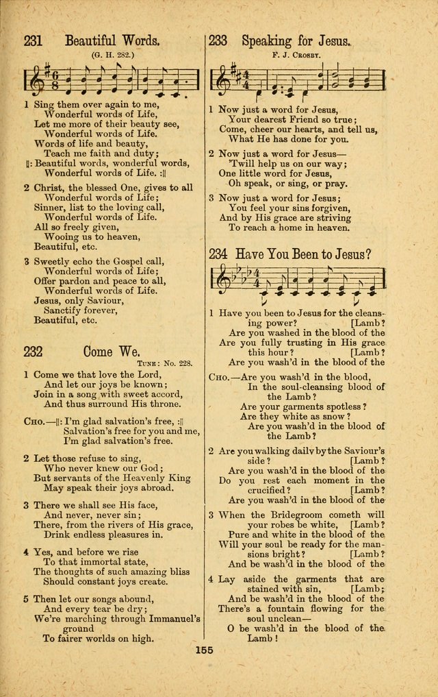 Songs of Salvation: as Used by Crossley and Hunter in Evangelistic Meetings: and adapted for the church, grove, school, choir and home page 155