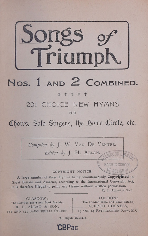 Songs of Triumph Nos. 1 and 2 Combined: 201 choice new hymns for choirs, solo singers, the home circle, etc. page iv