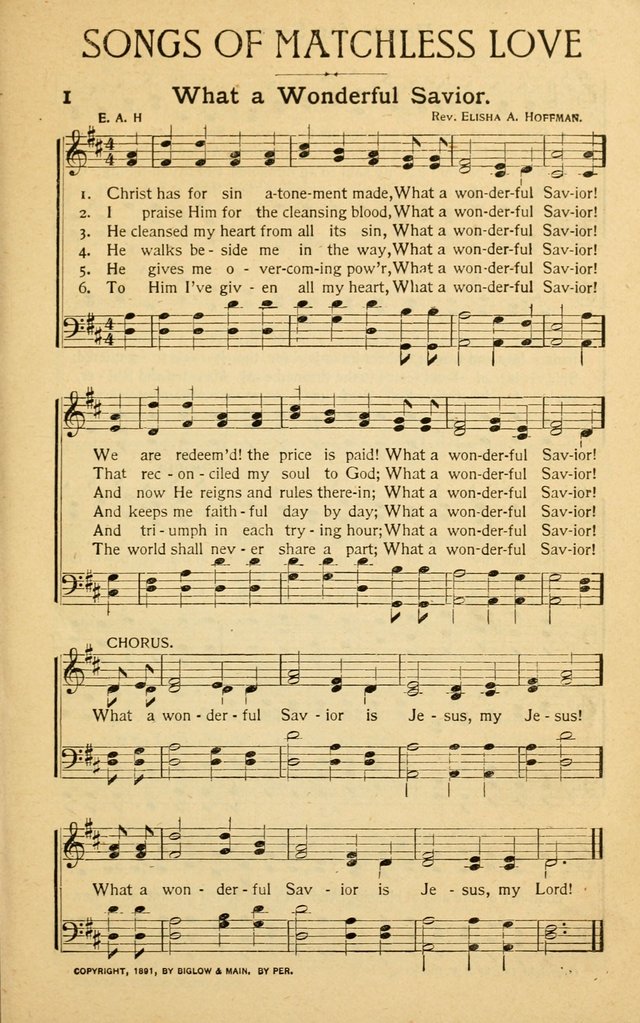 Songs of Matchless Love: for evangelistic services, devotional meetings and Sunday schools page 1