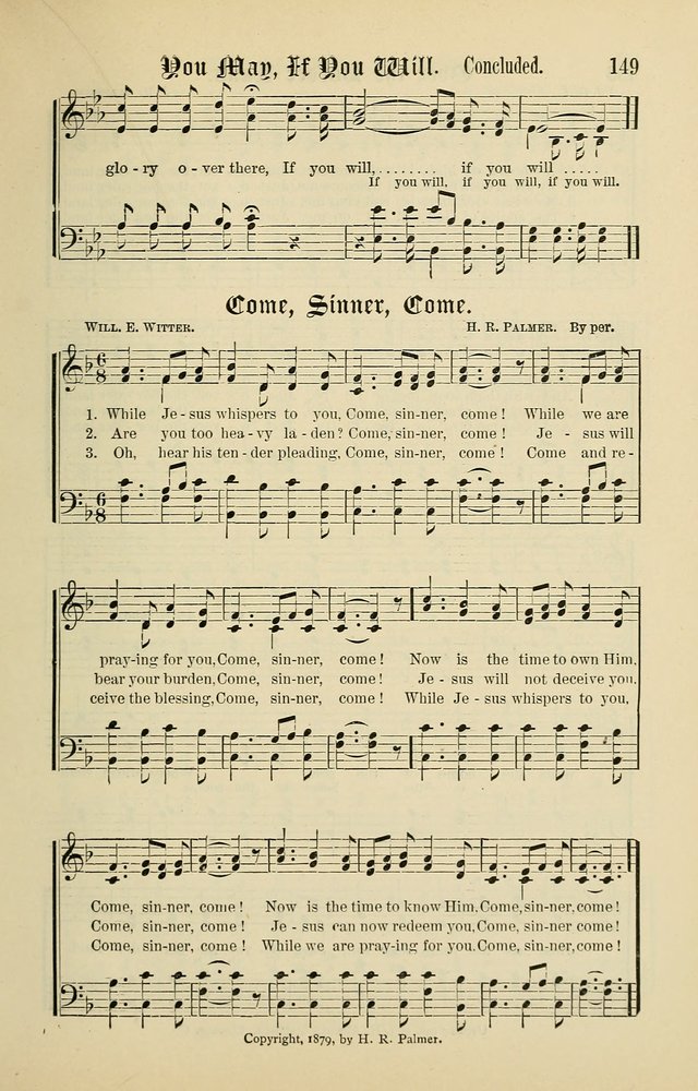 Songs of the Peacemaker: a collection of sacred songs and hymns for use in all services of the church, Sunday-school, home circle, and all kinds of evangelistic work page 149