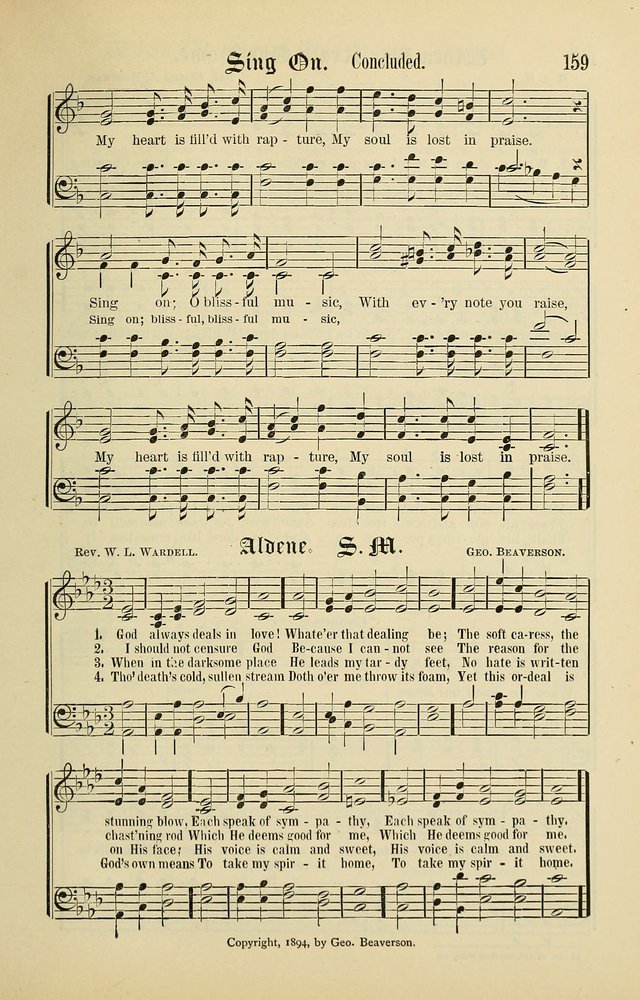 Songs of the Peacemaker: a collection of sacred songs and hymns for use in all services of the church, Sunday-school, home circle, and all kinds of evangelistic work page 159