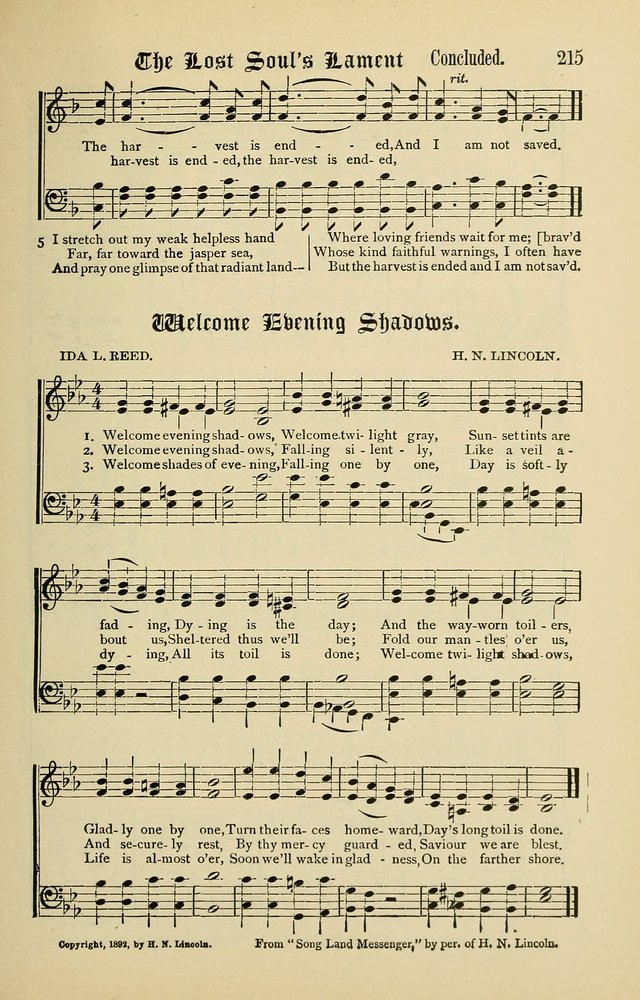 Songs of the Peacemaker: a collection of sacred songs and hymns for use in all services of the church, Sunday-school, home circle, and all kinds of evangelistic work page 215