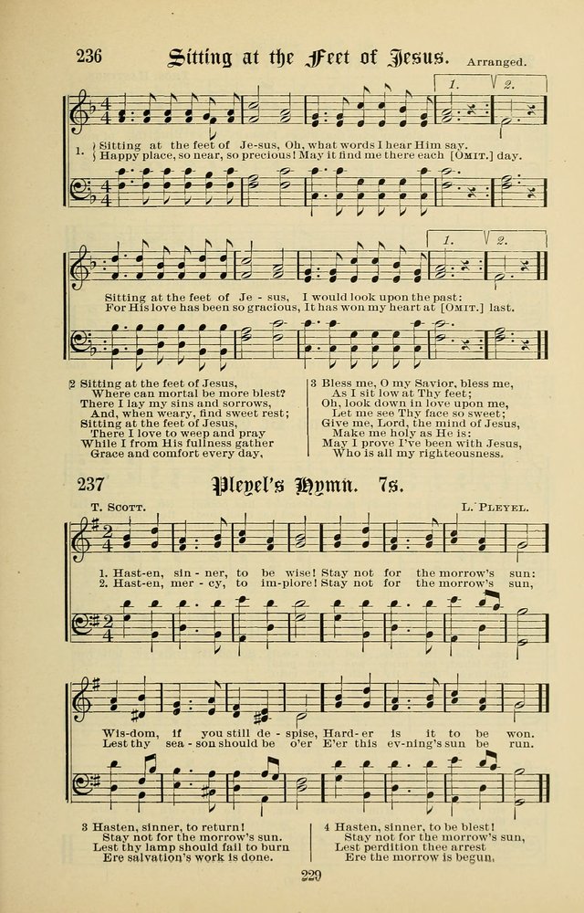 Songs of the Peacemaker: a collection of sacred songs and hymns for use in all services of the church, Sunday-school, home circle, and all kinds of evangelistic work page 229
