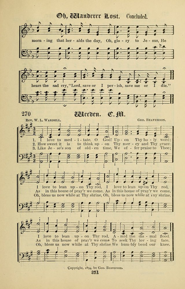 Songs of the Peacemaker: a collection of sacred songs and hymns for use in all services of the church, Sunday-school, home circle, and all kinds of evangelistic work page 251