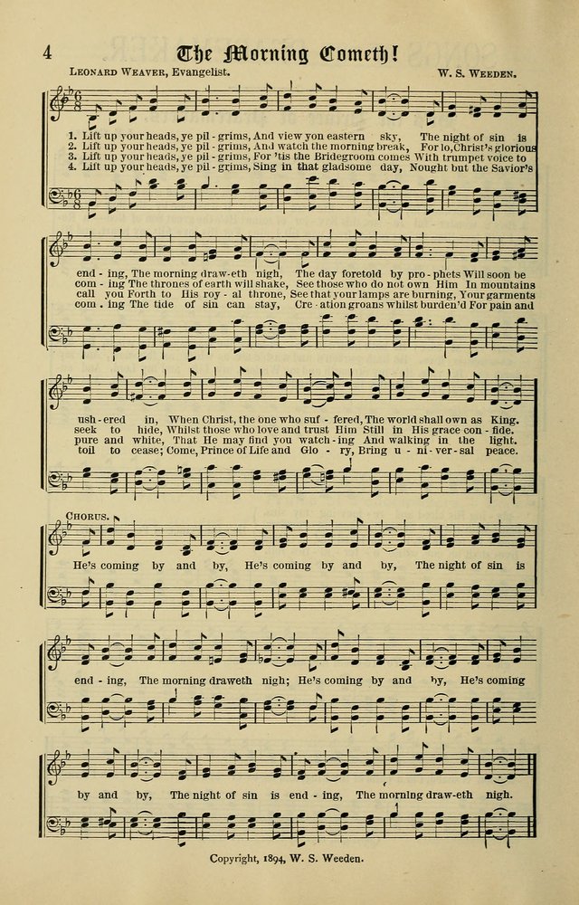 Songs of the Peacemaker: a collection of sacred songs and hymns for use in all services of the church, Sunday-school, home circle, and all kinds of evangelistic work page 4