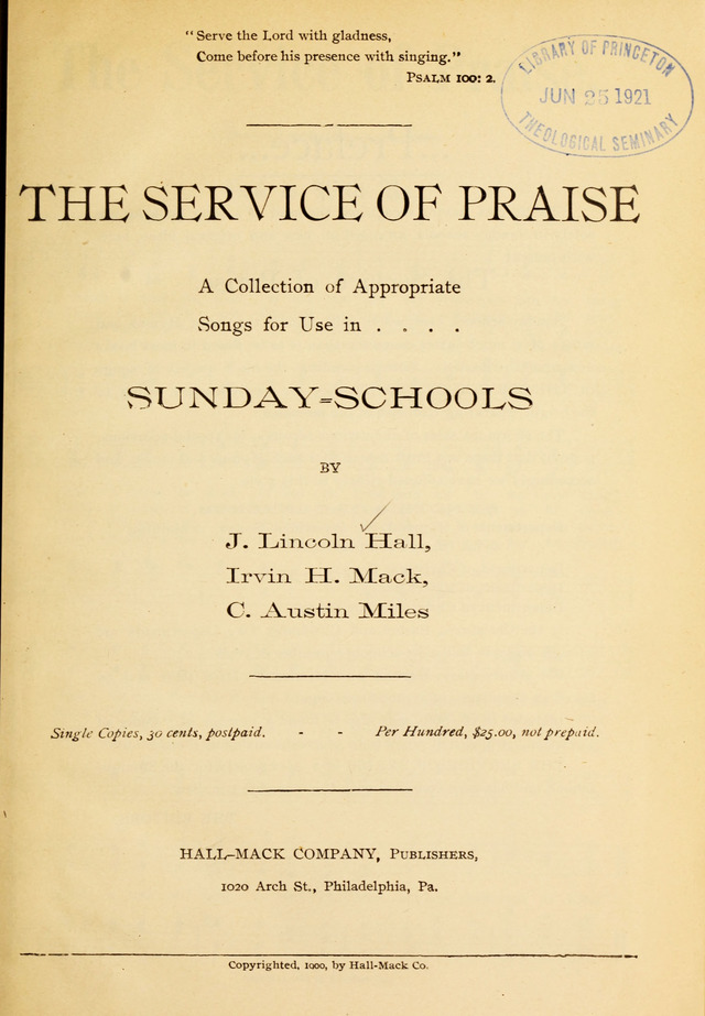 The Service of Praise page iv