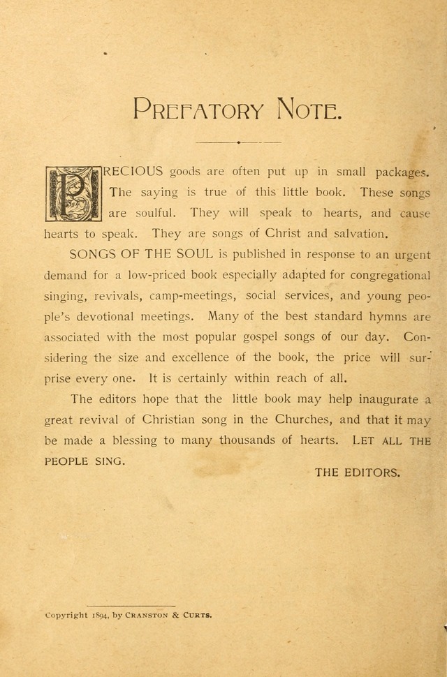 Songs of the Soul: for use in Sunday evening congregations, revivals, camp-meetings, social services, and young people