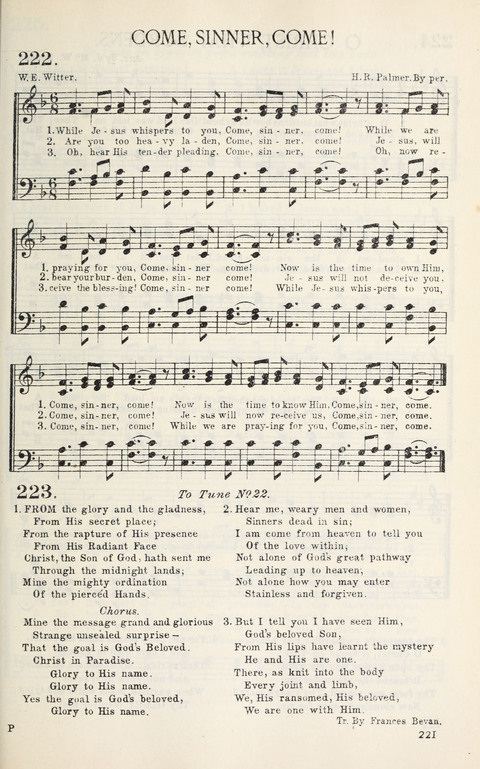 Songs of Victory: for evangelistic meetings, conferences, the home circle, and Christian worship. Along with a selection of choruses page 221