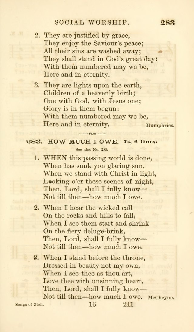 Songs of Zion Enlarged: a manual of the best and most popular hymns and tunes, for social and private devotion page 250