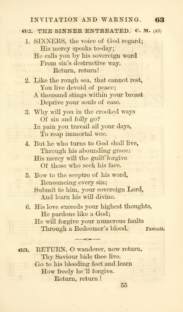 Songs of Zion Enlarged: a manual of the best and most popular hymns and tunes, for social and private devotion page 62