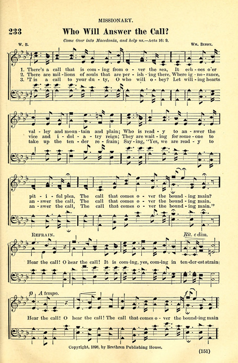 The Brethren Hymnal: A Collection of Psalms, Hymns and Spiritual Songs suited for Song Service in Christian Worship, for Church Service, Social Meetings and Sunday Schools page 149