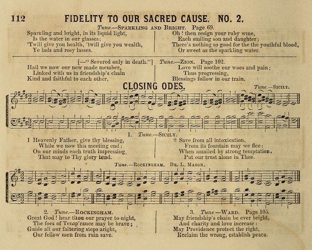 Temperance Chimes: comprising a great variety of new music, glees, songs, and hymns, designed for the use of temperance meeting and organizations, glee clubs, bands of hope, and the home circle page 112