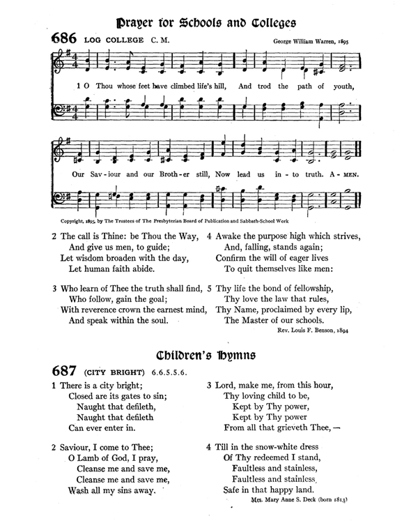 The Hymnal : published in 1895 and revised in 1911 by authority of the General Assembly of the Presbyterian Church in the United States of America : with the supplement of 1917 page 897