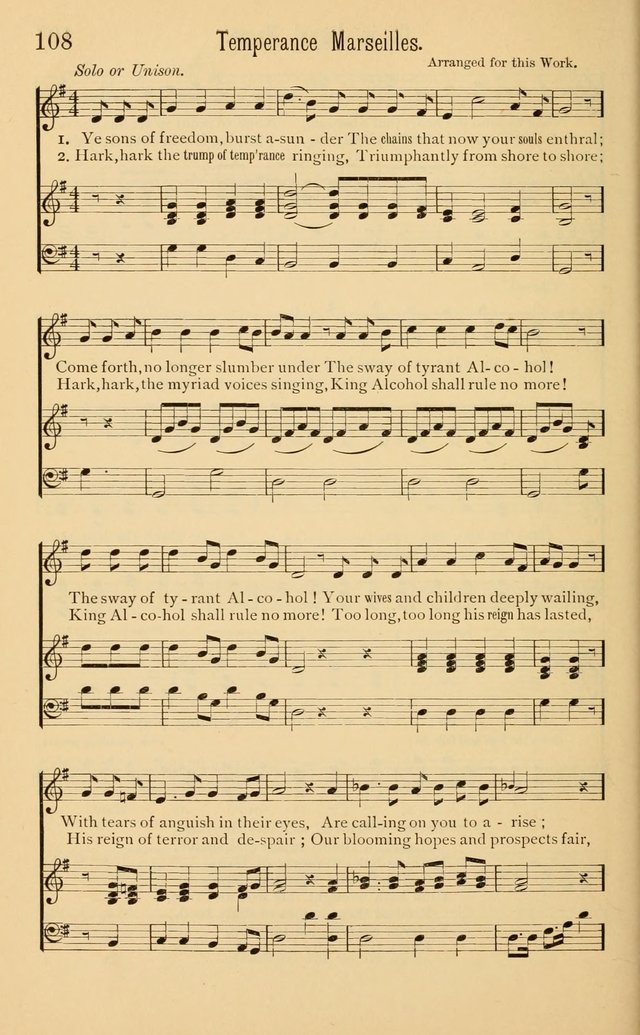 Temperance Rallying Songs: consisting of a large variety of solos, quartettes, and choruses, suited to every phase of the great temperance reformation page 108