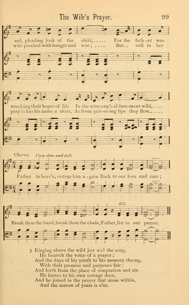 Temperance Rallying Songs: consisting of a large variety of solos, quartettes, and choruses, suited to every phase of the great temperance reformation page 99