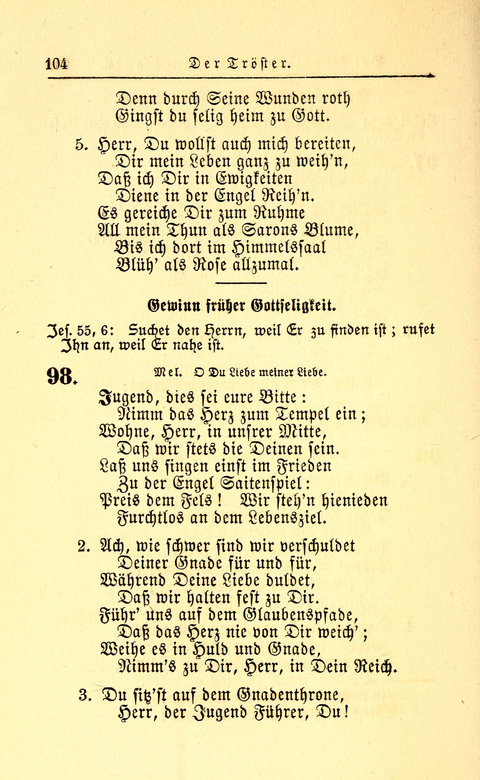 Der Tröster: oder Trost und Mahnung in Liedern und Betrachtungen bei der Trennung von den Unsrigen zum Gebracuh bei Leichenbegängnissen sowie auch im Familienkreise. page 106