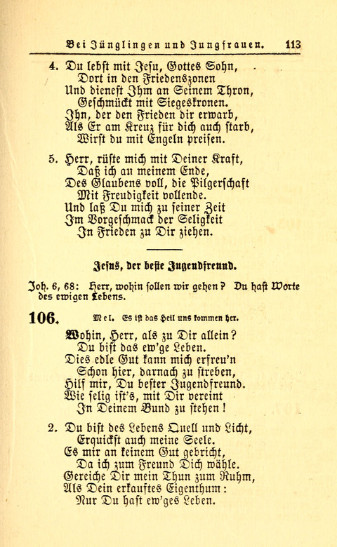 Der Tröster: oder Trost und Mahnung in Liedern und Betrachtungen bei der Trennung von den Unsrigen zum Gebracuh bei Leichenbegängnissen sowie auch im Familienkreise. page 115