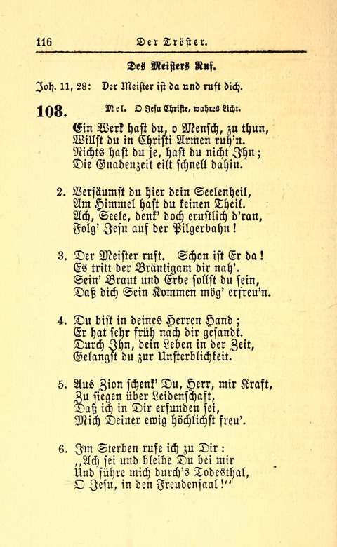 Der Tröster: oder Trost und Mahnung in Liedern und Betrachtungen bei der Trennung von den Unsrigen zum Gebracuh bei Leichenbegängnissen sowie auch im Familienkreise. page 118