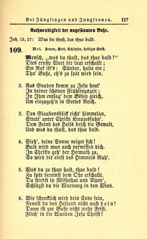 Der Tröster: oder Trost und Mahnung in Liedern und Betrachtungen bei der Trennung von den Unsrigen zum Gebracuh bei Leichenbegängnissen sowie auch im Familienkreise. page 119