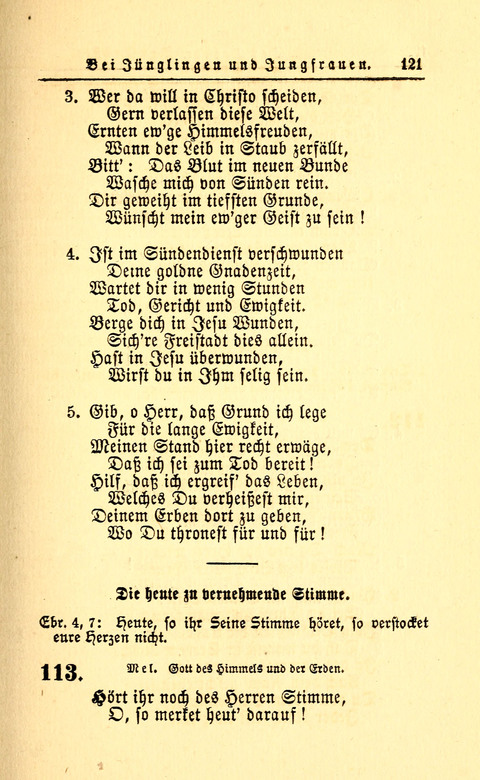 Der Tröster: oder Trost und Mahnung in Liedern und Betrachtungen bei der Trennung von den Unsrigen zum Gebracuh bei Leichenbegängnissen sowie auch im Familienkreise. page 123