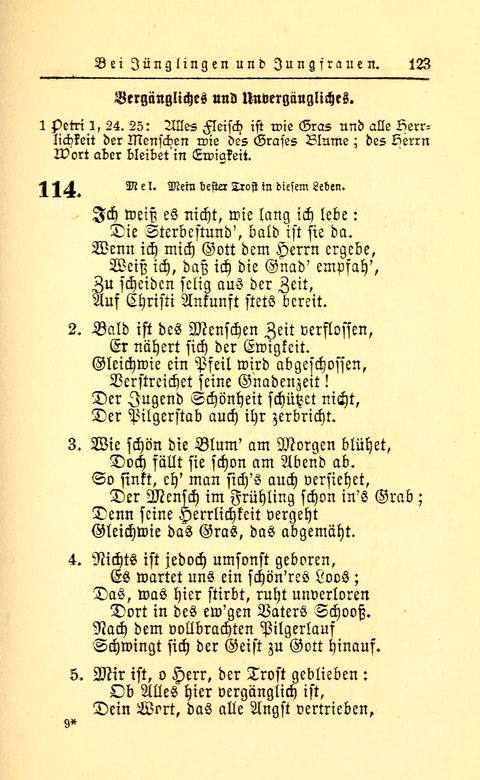 Der Tröster: oder Trost und Mahnung in Liedern und Betrachtungen bei der Trennung von den Unsrigen zum Gebracuh bei Leichenbegängnissen sowie auch im Familienkreise. page 125