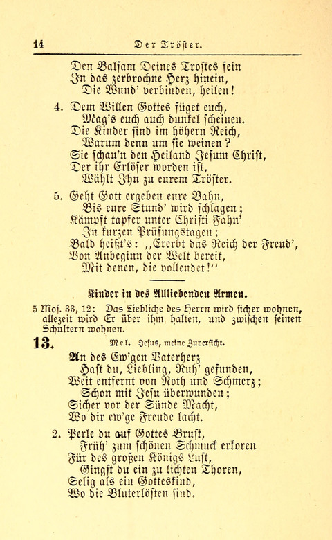Der Tröster: oder Trost und Mahnung in Liedern und Betrachtungen bei der Trennung von den Unsrigen zum Gebracuh bei Leichenbegängnissen sowie auch im Familienkreise. page 14