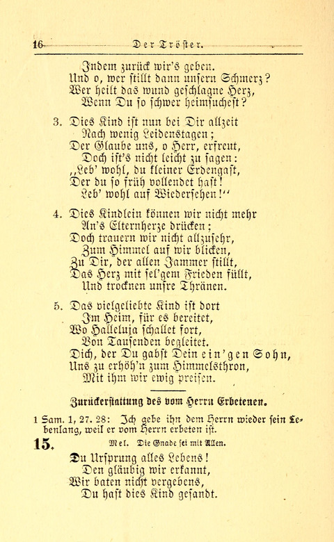 Der Tröster: oder Trost und Mahnung in Liedern und Betrachtungen bei der Trennung von den Unsrigen zum Gebracuh bei Leichenbegängnissen sowie auch im Familienkreise. page 16