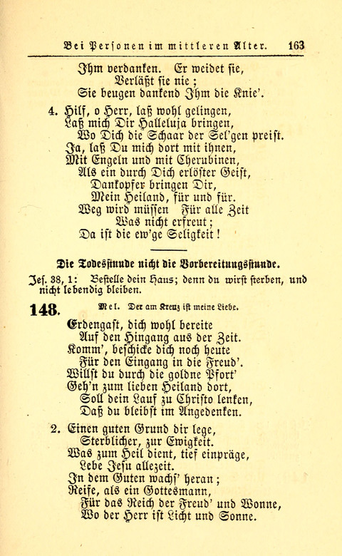 Der Tröster: oder Trost und Mahnung in Liedern und Betrachtungen bei der Trennung von den Unsrigen zum Gebracuh bei Leichenbegängnissen sowie auch im Familienkreise. page 165