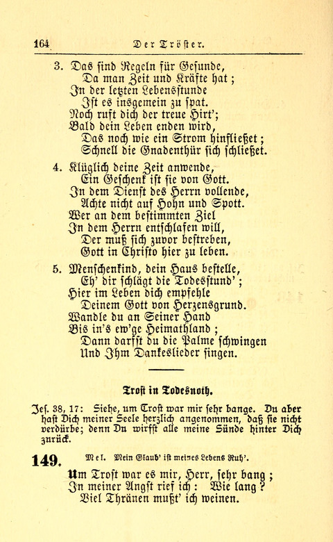 Der Tröster: oder Trost und Mahnung in Liedern und Betrachtungen bei der Trennung von den Unsrigen zum Gebracuh bei Leichenbegängnissen sowie auch im Familienkreise. page 166