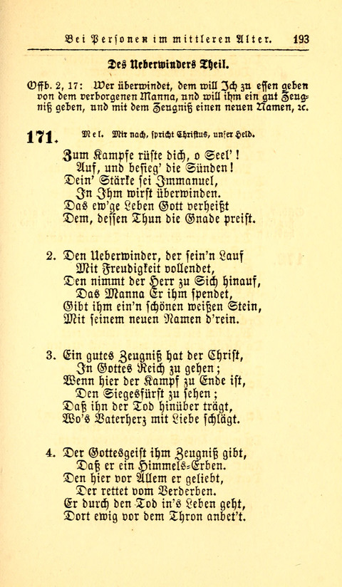 Der Tröster: oder Trost und Mahnung in Liedern und Betrachtungen bei der Trennung von den Unsrigen zum Gebracuh bei Leichenbegängnissen sowie auch im Familienkreise. page 195