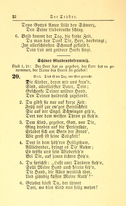 Der Tröster: oder Trost und Mahnung in Liedern und Betrachtungen bei der Trennung von den Unsrigen zum Gebracuh bei Leichenbegängnissen sowie auch im Familienkreise. page 22