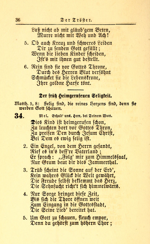 Der Tröster: oder Trost und Mahnung in Liedern und Betrachtungen bei der Trennung von den Unsrigen zum Gebracuh bei Leichenbegängnissen sowie auch im Familienkreise. page 36