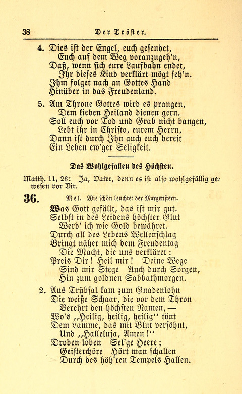 Der Tröster: oder Trost und Mahnung in Liedern und Betrachtungen bei der Trennung von den Unsrigen zum Gebracuh bei Leichenbegängnissen sowie auch im Familienkreise. page 38