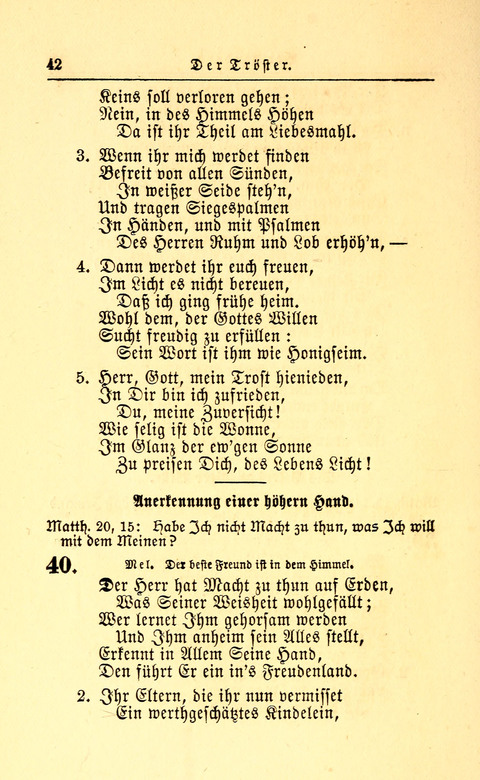 Der Tröster: oder Trost und Mahnung in Liedern und Betrachtungen bei der Trennung von den Unsrigen zum Gebracuh bei Leichenbegängnissen sowie auch im Familienkreise. page 42