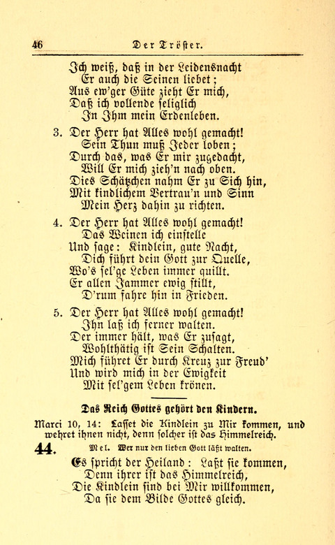 Der Tröster: oder Trost und Mahnung in Liedern und Betrachtungen bei der Trennung von den Unsrigen zum Gebracuh bei Leichenbegängnissen sowie auch im Familienkreise. page 46