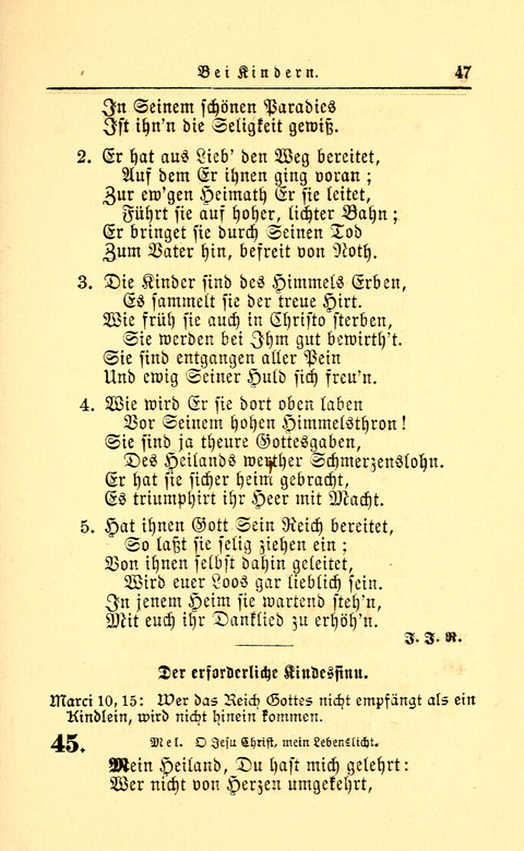 Der Tröster: oder Trost und Mahnung in Liedern und Betrachtungen bei der Trennung von den Unsrigen zum Gebracuh bei Leichenbegängnissen sowie auch im Familienkreise. page 47