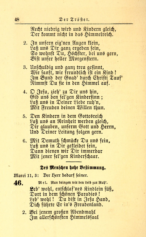 Der Tröster: oder Trost und Mahnung in Liedern und Betrachtungen bei der Trennung von den Unsrigen zum Gebracuh bei Leichenbegängnissen sowie auch im Familienkreise. page 48