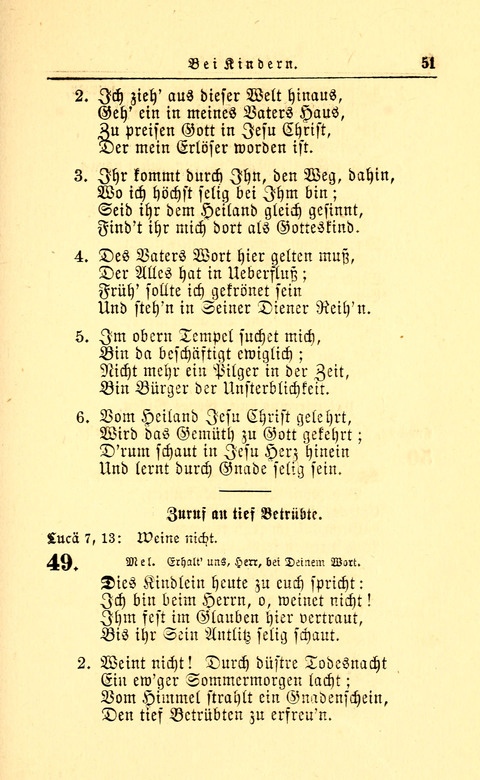 Der Tröster: oder Trost und Mahnung in Liedern und Betrachtungen bei der Trennung von den Unsrigen zum Gebracuh bei Leichenbegängnissen sowie auch im Familienkreise. page 51