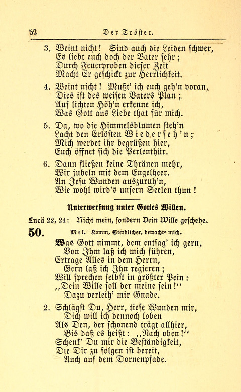 Der Tröster: oder Trost und Mahnung in Liedern und Betrachtungen bei der Trennung von den Unsrigen zum Gebracuh bei Leichenbegängnissen sowie auch im Familienkreise. page 52