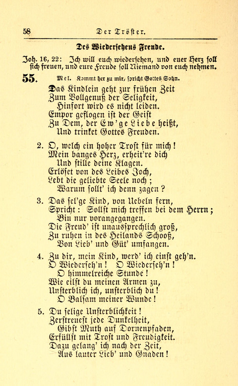 Der Tröster: oder Trost und Mahnung in Liedern und Betrachtungen bei der Trennung von den Unsrigen zum Gebracuh bei Leichenbegängnissen sowie auch im Familienkreise. page 58