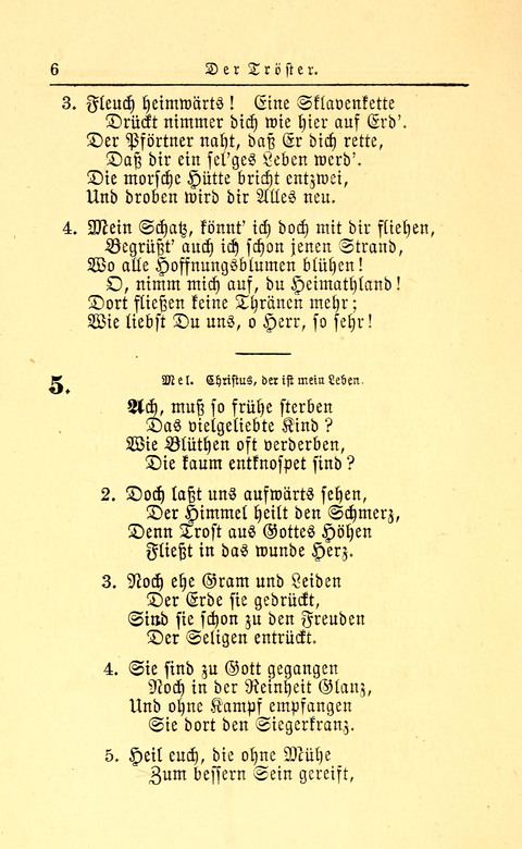 Der Tröster: oder Trost und Mahnung in Liedern und Betrachtungen bei der Trennung von den Unsrigen zum Gebracuh bei Leichenbegängnissen sowie auch im Familienkreise. page 6